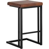 Boone Counter Stool in Cognac Leatherette & Black Steel (Set of 2)